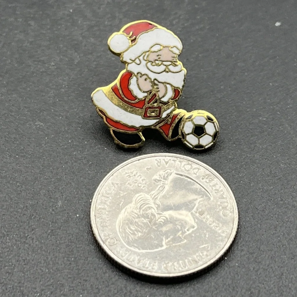 Santa Claus Kicking A‎ Soccer Ball Christmas Holiday Lapel Hat Pin